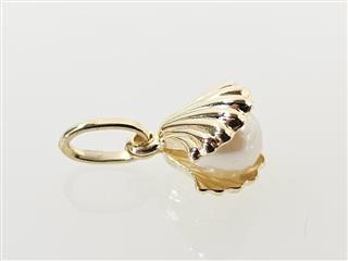 14K Yellow Gold 6mm Round Pearl Clam Shell Pendant Charm